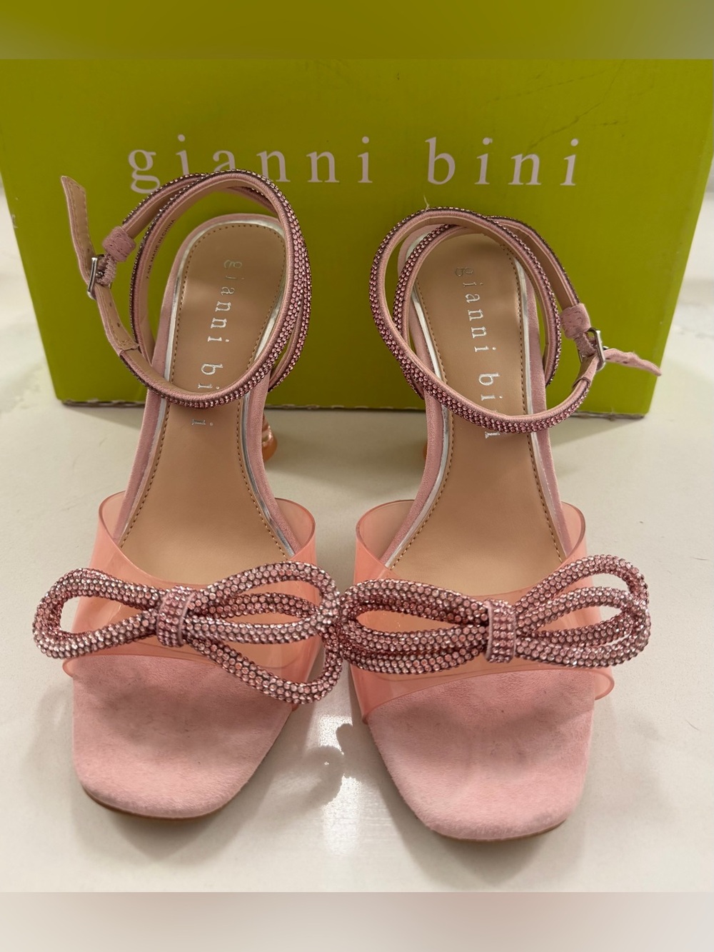 Gianni Bini's - Haydn Clear Rhinestone Bow Ankle Strap Heels - 37 - Pink - Picture 6 of 7